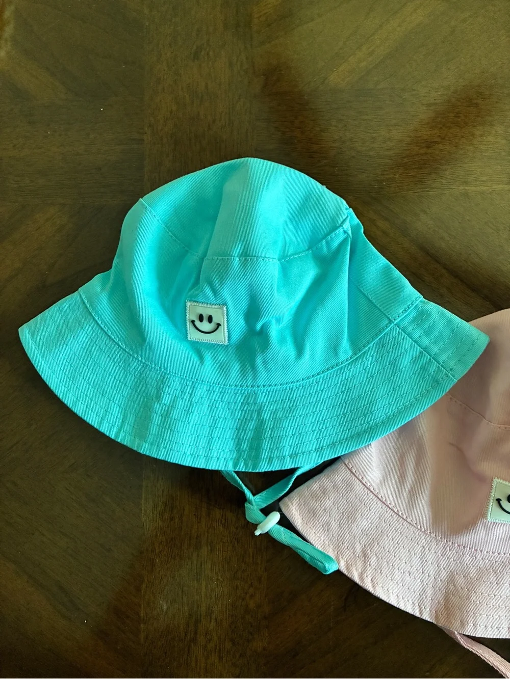 Twin Toddler 9-18 mos Boy Girl Bucket Hats Adjustable Chin Strap, Pink Blue NEW!